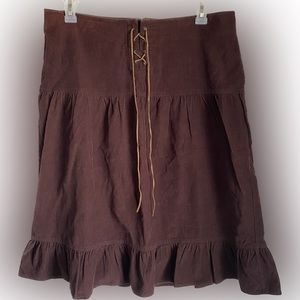 90s Y2K Xhilaration Brown Corduroy Suede Lace up Fairycore Skirt Ruffle Trim 15